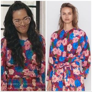 Zara floral draped multicolor long sleeve top